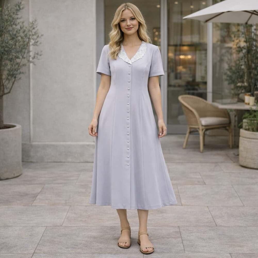 Danny & Nicole Lavender Maxi Dress Lace Collar Button Front Vintage 12